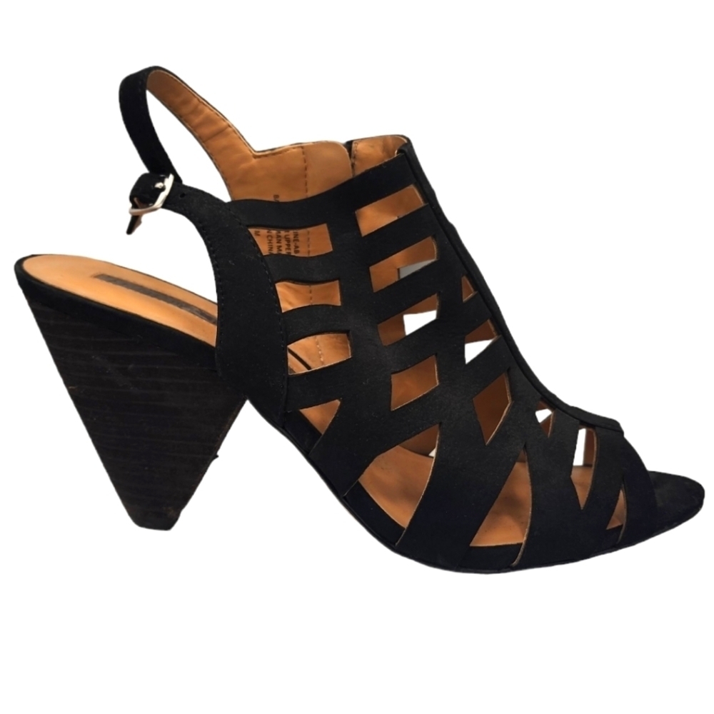 Audrey Brooke KATHERINE Size 7 Black Leather Gladiator 3.5" Heels